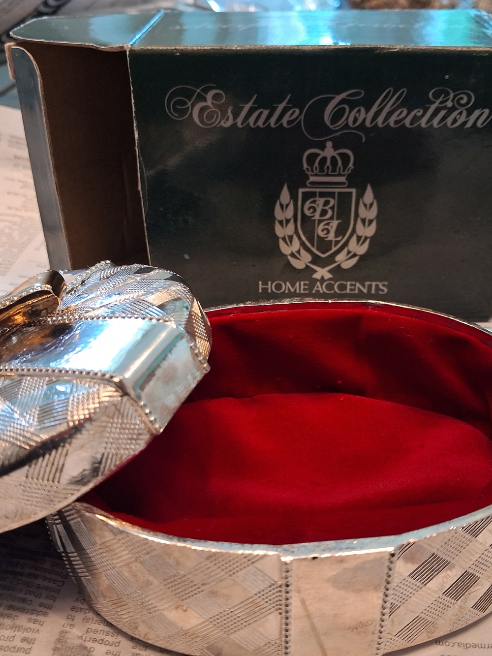 Estate Collection Home Accents Silver Heart Trinket Box with Red Velvet Interior